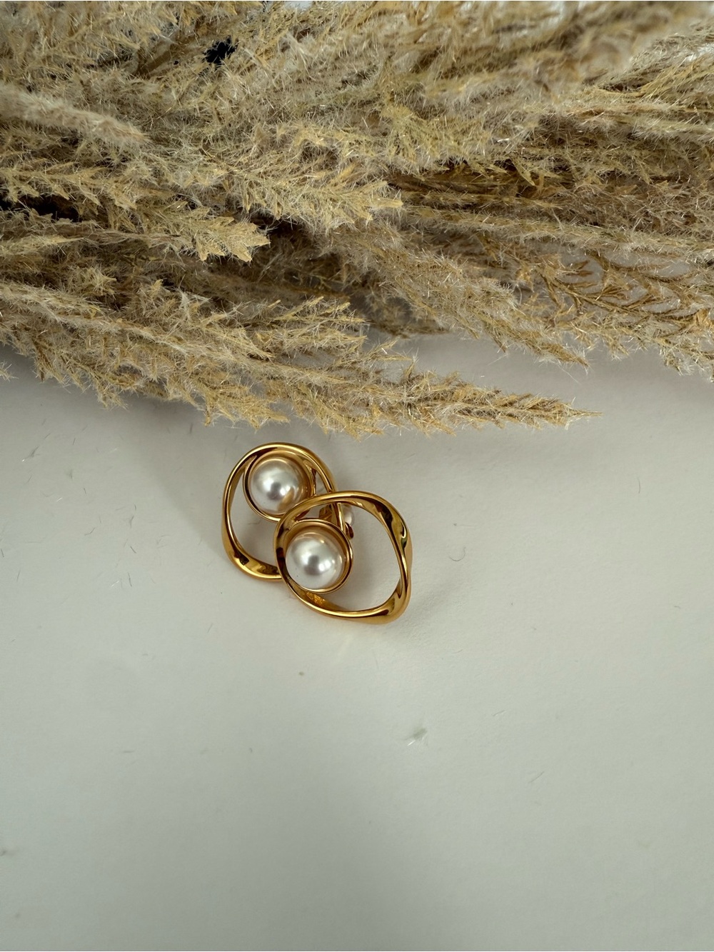 Elegant Gold Pearl Stud Earrings by